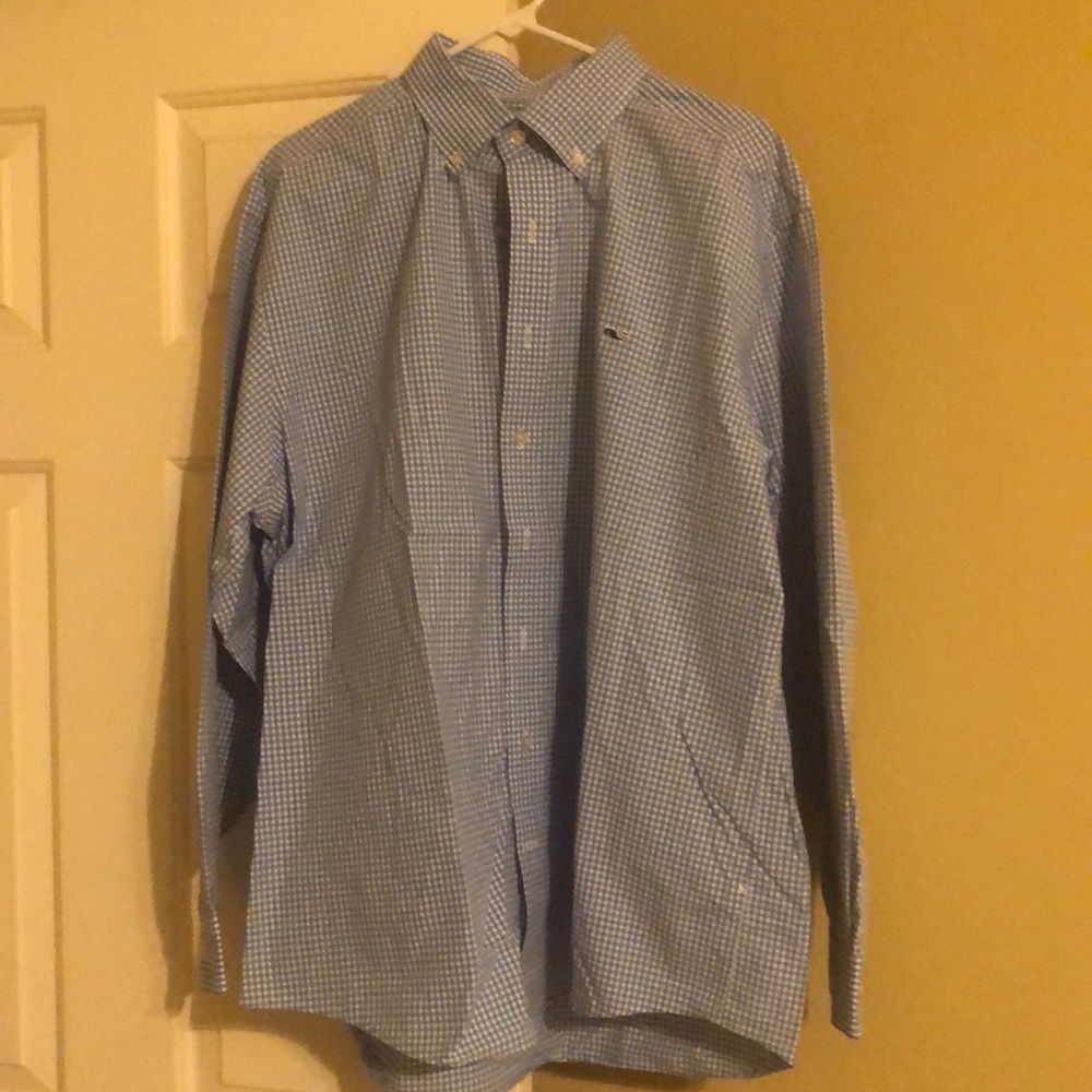 Vineyard vines gingham lt blue and whit
